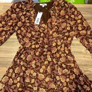 BB Dakota Steve Madden Women’s Chicory Coffee Dress. Brown Floral. Size Small. Z